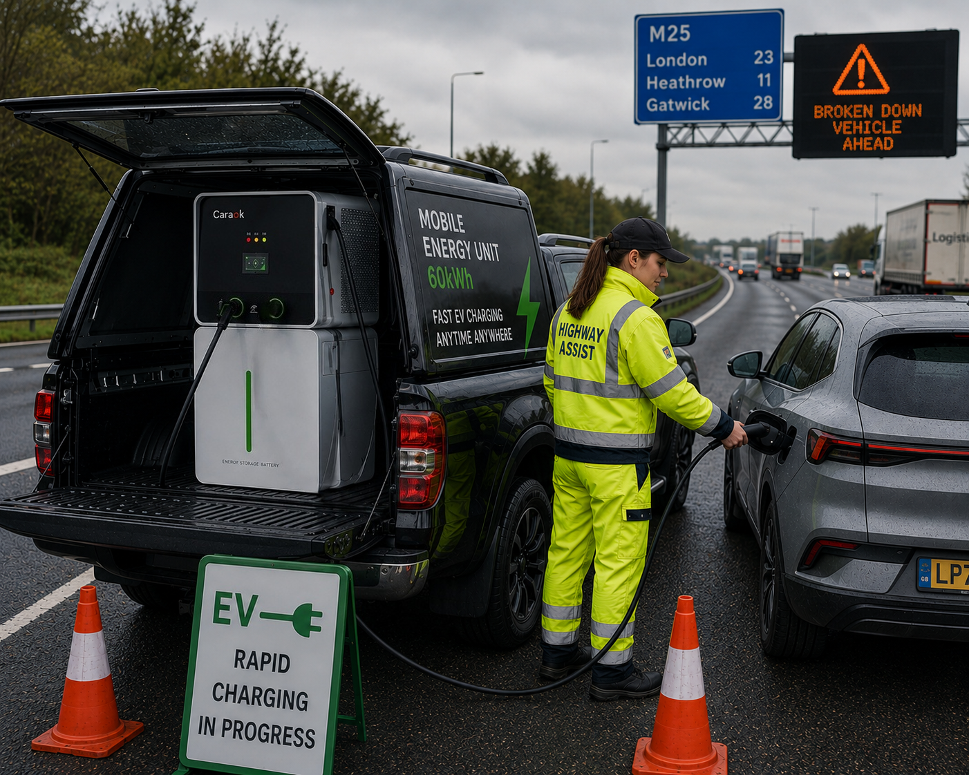 Highway Rescue BC6060 Vertical Off-Grid 60kwh Capacity 60Kw Power Dual Guns Mobile EV Charger